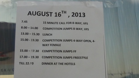 Schedule for 16 August